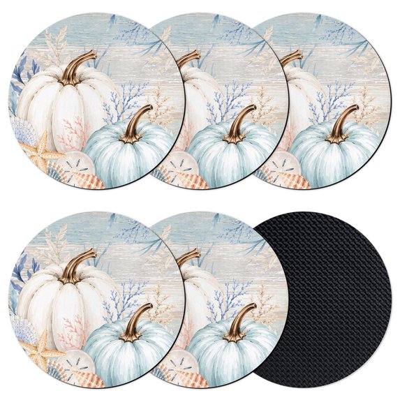 Coastal Pumpkins Fall Coasters Set of 6, Absorbent Coasters for Drinks, Thanksgiving Botanical Vintage Coaster for Desk Coffee Table Protection, Home Decor House Warming Gifts 4"