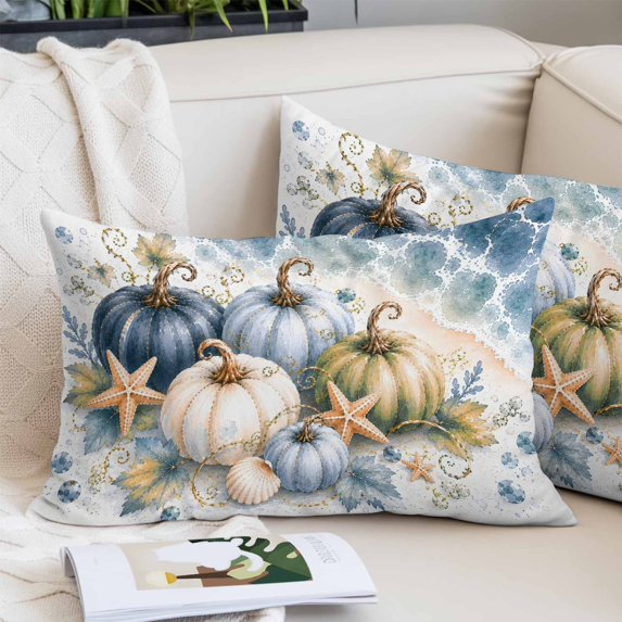 Coastal Pumpkins Fall Pillow Protectors with Zipper Standard Size, Blue Starfish Beach Thanksgiving Soft Brushed Microfiber Breathable Throw Pillow Covers, Pillowcase for Sofa Couch Bedroom 20"x26"