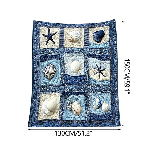 Coastal Quilt Throw Blanket - 51.2x59.1in Seashell Starfish Printed Flannel Blanket - Cute Soft Cozy Throw for Bedroom, Home Decor Gifts