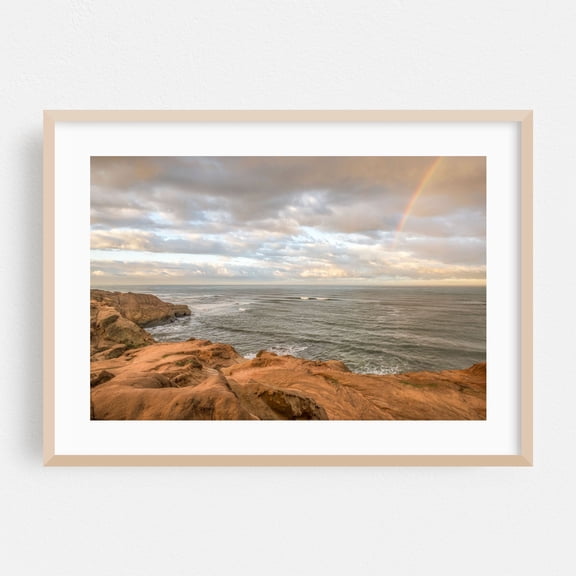Coastal Rainbow Serenity - San Diego California Photography Coast Ocean Landscape Scenic Nature Beach Oak Framed Wall Art Print 5 x 7 inches