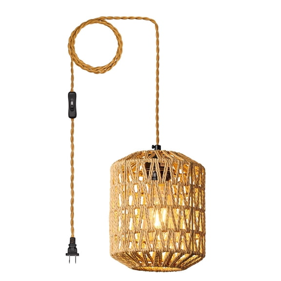 Coastal- Rattan Chandelier (bulb Not Included), Brown Woven Lampshade, Unique Chandelier, Kitchen Lighting, Suitable For Foyer, Bedroom, Hallway.