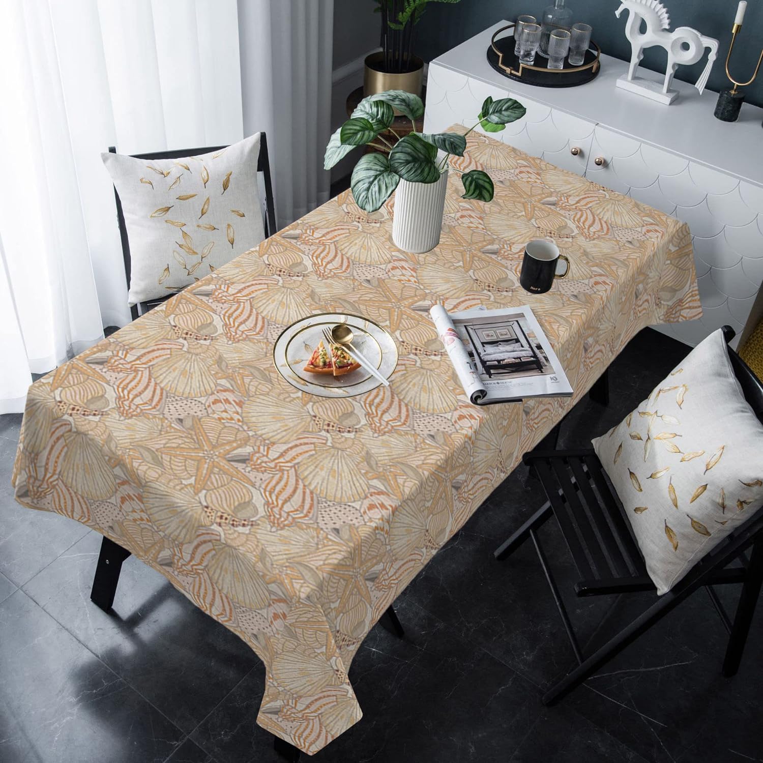 Shell Table Clothes Coastal Rectangle/Square/Round Waterproof Tablecloths 60x120 inch ...