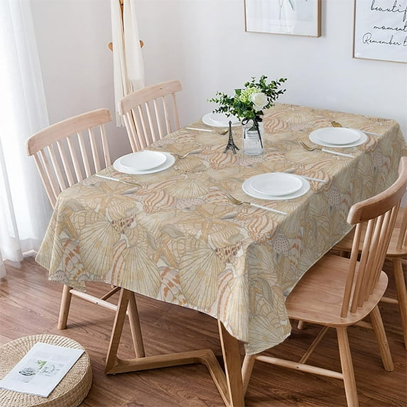 Coastal Rectangle/Square/Round Waterproof Tablecloths 60x84 inch Summer Beach Starfish Ocean Conch Shell Farmhouse Polyester Table Cloth Table Cover Tabletop for Wedding Party Dinner