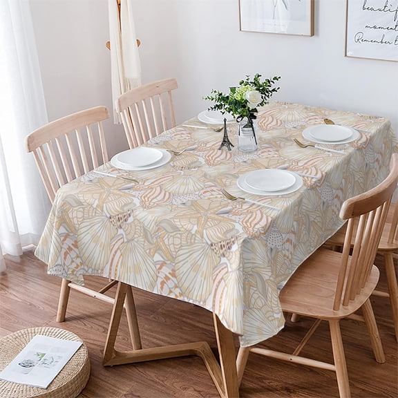 Coastal Rectangle/Square/Round Waterproof Tablecloths 60x84 inch Summer Beach Starfish Ocean Conch Shell Polyester Table Cloth Table Cover Tabletop Decorations for Wedding Party Dinner