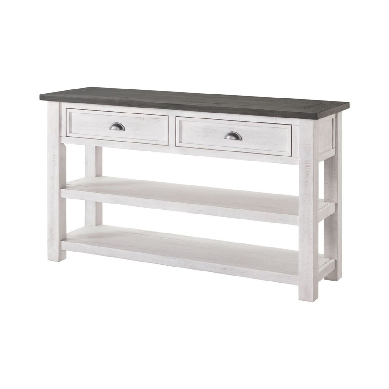 Coastal Farmhouse White and Grey Pine Console Table with Storage