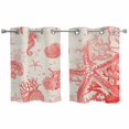 thumbnail image 1 of Coastal Red Kitchen Curtains Small Short 39 Inch Length, Nautical Coral Seahorse Starfish Shell Grommet Top Bedroom Living Room Curtains, Light Filtering Cafe Curtain Drapes 2 Panels Set 55''x39'', 1 of 9