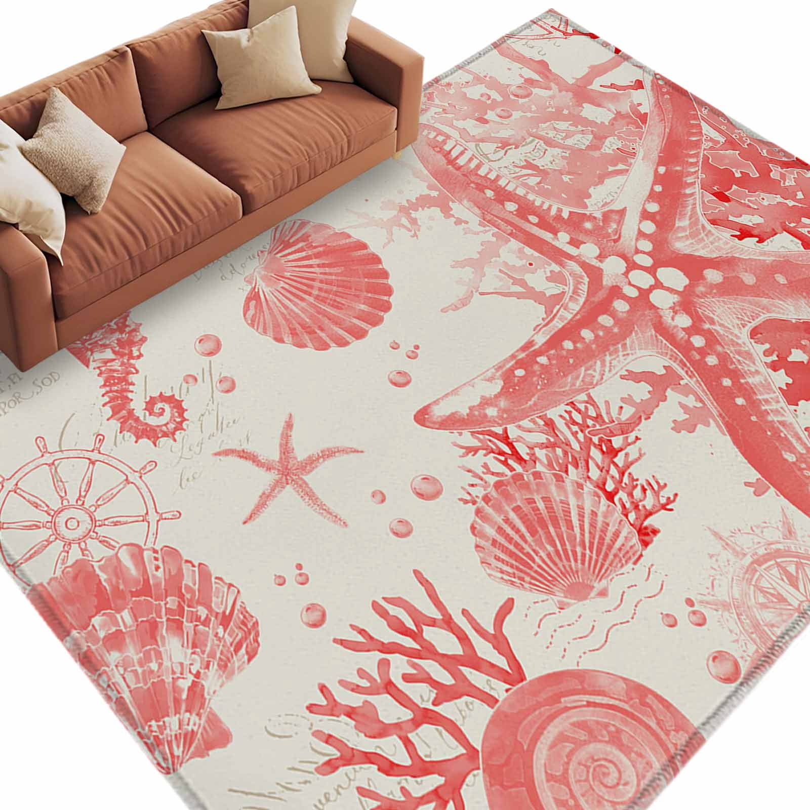 Coastal Red Large Area Rugs for Bedroom Living Room, Soft Non Slip ...