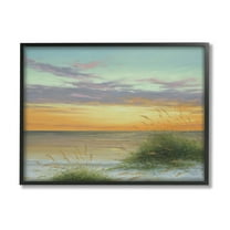 Coastal Reeds Sunset Beach Shore Coastal Painting Black Framed Art Print Wall Art