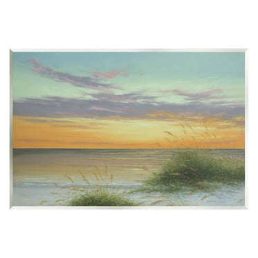 Coastal Reeds Sunset Beach Shore Coastal Painting Unframed Art Print Wall Art