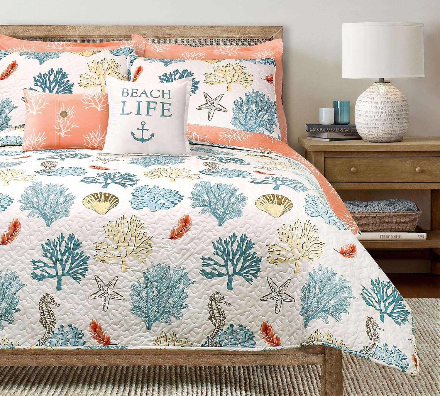 Blue And Coral Bedding
