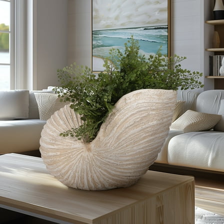 Coastal Resin Shell Sculpture - 18" Polyresin Nautical Accent in Ivory & Tan for Home & Office Decor