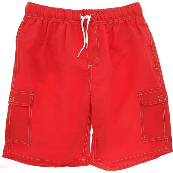 Coastal Revolution. Men's Classic Long Swim Trunks No Grommets with Five Pockets-Classic Lifeguard Red-XLarge