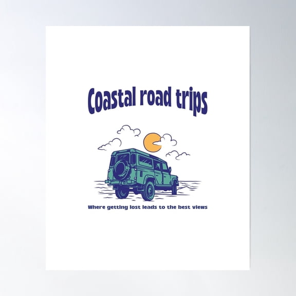 Coastal Road Trip Poster Wall Art, Modern Wall Decor, 24x24 UNFRAMED