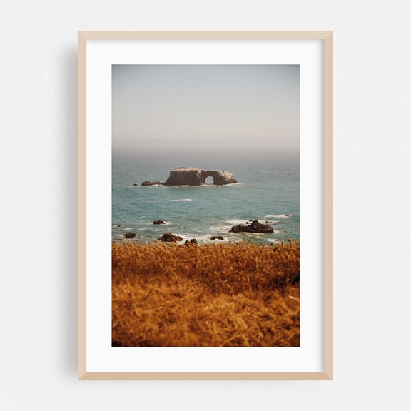 Coastal Rock Arch in Bodega Bay - Bodega Bay California Photography Seascape Coast Ocean Nature Landscape Scenic Waves Oak Framed Wall Art Print 5 x 7 inches