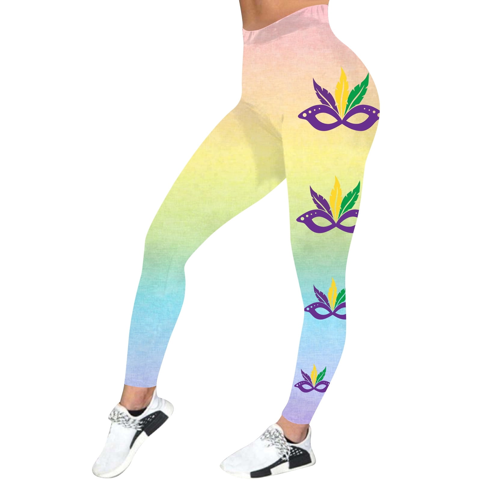 Coastal Rose Women's Yoga Pants 7/8 High Waist Womens Carnival Colorful Printing Feather Casual