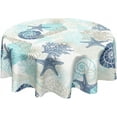 thumbnail image 1 of Coastal Round Tablecloth 60 Inch Nautical Ocean Coral Starfish Seashell Printed Table Cloth Summer Beach Theme Washable Polyester Table Cover for Kitchen Dining Room Party Indoor Outdoor Home Decor, 1 of 6