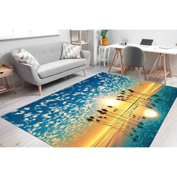 Coastal Rug, Tropical Rug, Beach Soft Rug, Sunrise Rug, Sunset Rug, Blue Decor Rug, Modern Rug, Entry Rug, Thick Rug, Pattern Rug, Car Mat, 2.3'x3.3' - 70x110 cm