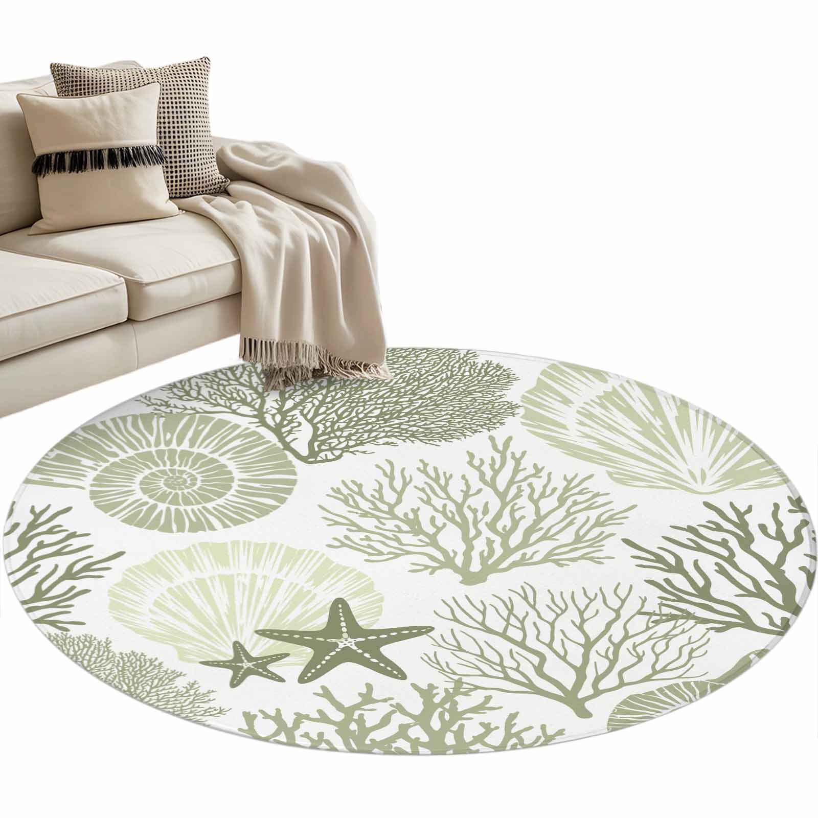 Shell Shaped Rug Extra Large Coastal Sage Green Large Area Rugs for Bedroom Living Room, Soft Non ...