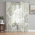 thumbnail image 1 of Coastal Sage Green Sheer Curtains 96 Inch Length 2 Panels Set, Ocean Coral Starfish Shell Modern Voile Window Treatment Semi Sheer Long Curtains Drapes for Bedroom/Living Room/Kitchen 52"x96"x2, 1 of 7