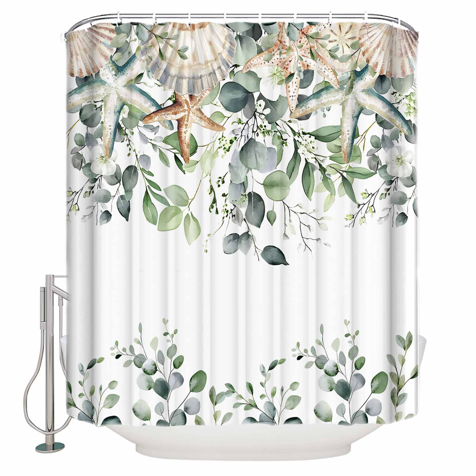 Coastal Sage Green Shower Curtain Set with Hook,Washable Cloth