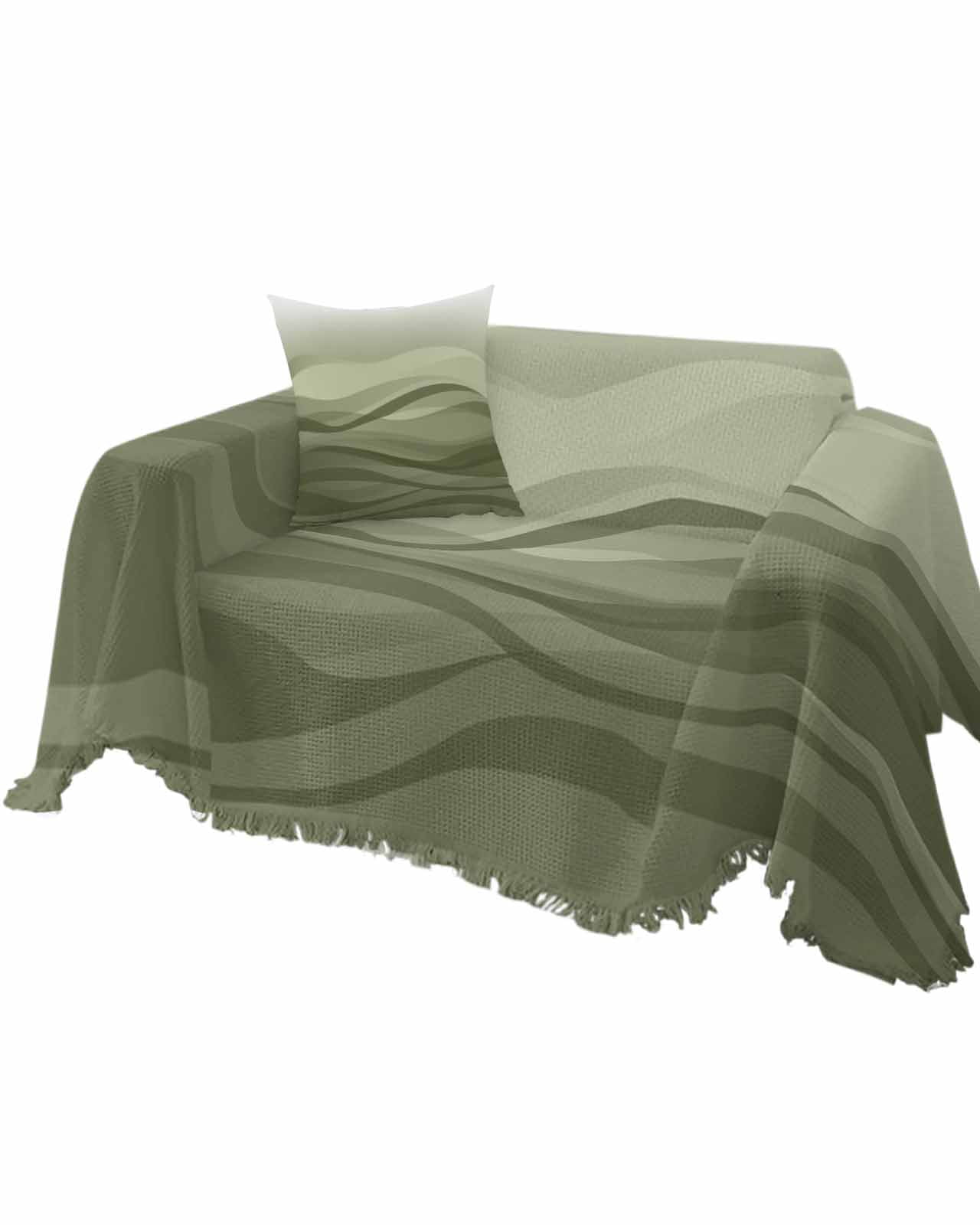 Coastal Sage Green Sofa Couch Covers for Dog,Washable Sectional Couch Slipcoverfor Loveseat with Tassels,Seawave Stripe Minimalist Ombre Art Non Slip Sofa Throw Cover Blanket Large 71''x102''