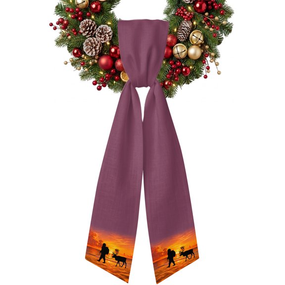 Coastal Santa Claus Wreath Sash for Front Door, Christmas Deer Tropical Beach Sunset Wreath Bow Holiday Garland Ribbon Wreath Accessories for Home Yard Porch Doorway Fall Christmas Decorations Gifts