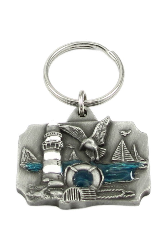 Coastal Scene Pewter Keychain