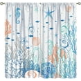 thumbnail image 1 of Coastal Sea Animals Curtain,Watercolor Colorful Nautical Sea Horse Shells Coral Tropical Fish Seaworld Rod Pocket Window Treatment Curtains for Home Decor Living Room 21x54in,2 Panel Set, 1 of 6