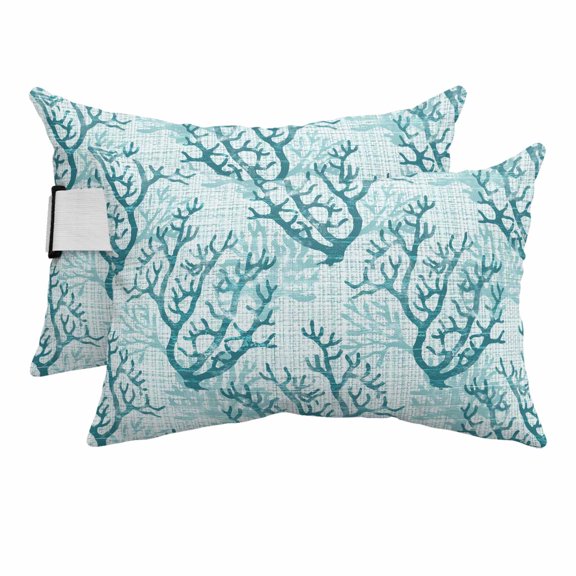 Coastal Sea Coral Retro Linen Outdoor Pillow for Chaise Lounge Chair,Head RestingPillow with Insert, Underwater Ocean Life Waterproof Lumbar Pillows for Patio Chaise Beach Chair,11"x16" 2 Pack