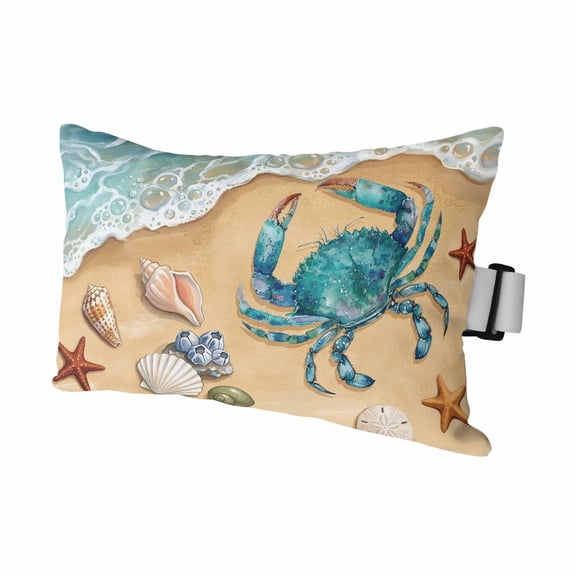 Coastal Sea Crab Shell Conch Starfish Outdoor Pillow for Chaise Lounge Chair,Marine Life Beach Theme Waterproof Headrest Lumbar Pillows with Insert&Elastic Strap for Patio Pool Garden Chairs,1 Pack