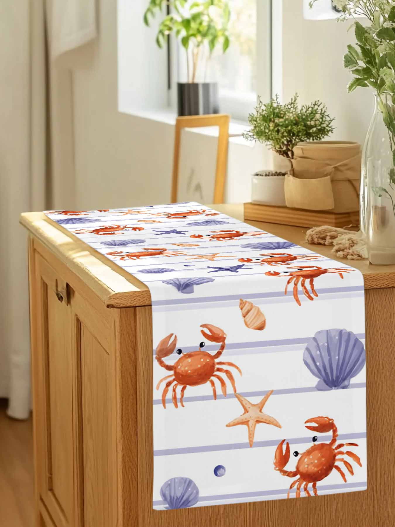 Shell Table Runner Coastal Sea Crab Shell Starfish Conch Table Runner 36 Inches Long ...