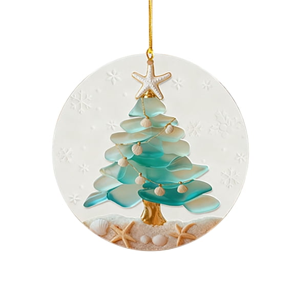 Coastal Sea Glass Christmas Tree Ornament, Beach Lovers Best Gift for Friend, Sea Friendship Keepsake Ornament Charm, Blue Green Sea Glass Friendship Decor, Beach Starfish Shells Decoration