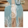thumbnail image 1 of Coastal Sea Horse Table Runner 70 Inches, Summer Coral Ocean Vintage Wood Bed Runner Dresser Scarves Tabletop for Indoor Outdoor Parties/Ceremony/Banquet, 13" x 70", 1 of 9