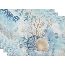 Coastal Sea Shell Starfish Placemats Set of 4, 12x18 Inch Summer Ocean Beach Table Place Mats for Kitchen Dining Home Party Decor