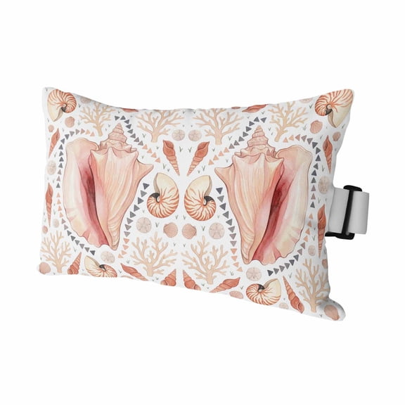 Coastal Sea Shells Outdoor Pillows for Chaise Lounge Chair Waterproof Lumbar Pillows with Insert&Adjustable Elastic Strap Beach Headrest Pillow Beachy Shell Coral Pink Cream Pool Pillow 11"x16"