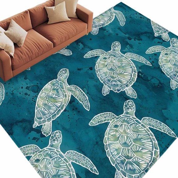 Coastal Sea Turtle Area Rug 8x10 Washable Rug Non Slip Summer Tropical Ocean Life Turquoise Large Area Rug Soft Stainresistant Indoor Floor Carpet for Living Room Bedroom Office Dining Room Nursery