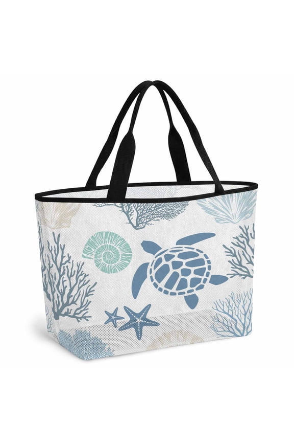 Coastal Sea Turtle Beach Bag for Women, Large Breathable Mesh Beach Tote Bag, Summer Beach Ocean Coral Shell Starfish Sandproof Lightweight Travel Bags for Vacation Picnic Swimming Pool