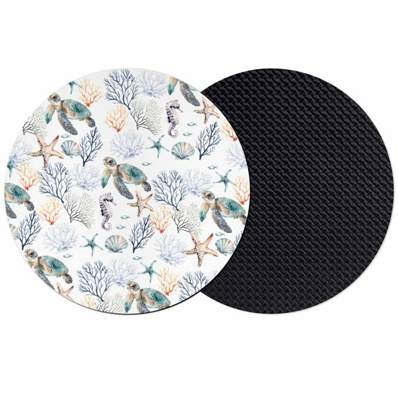 Coastal Sea Turtle Coasters Set of 2, Absorbent Coasters for Drinks, Summer Beach Coral Ocean Starfish Coaster for Desk Coffee Table Protection, Home Decor House Warming Gifts 4"