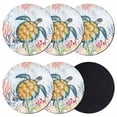 thumbnail image 1 of Coastal Sea Turtle Coasters Set of 6, Absorbent Coasters for Drinks, Marine Coral Jellyfish Starfish Oceans Coaster for Desk Coffee Table Protection, Home Decor House Warming Gifts 4", 1 of 8