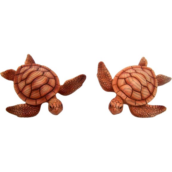 Coastal Sea Turtle Figurines Set of 2, Beach-Themed Decorative Accents, Ocean Nautical Home Dcor, Resin Tabletop Statues, 4.5 Inch