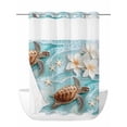 thumbnail image 1 of Coastal Sea Turtle No Hook Shower Curtain and Liner Set Beach Ocean White Floral Starfish Shower Curtains with Snap-in Liner & See Through Top Window Hotel Style for Bathroom Decor 72x84 Inch, 1 of 8
