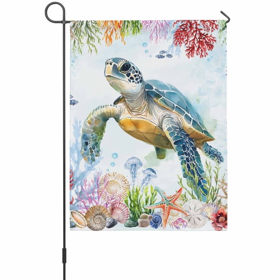 Coastal Sea Turtle House Flags For Outdoor, Coral Conch Small Double Side Yard Flags Weather Proof House Decor for Lawn Outside Holiday 28 x 40 Inches