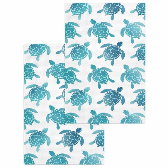 Coastal Sea Turtle Kitchen Dish Towels for Drying Dishes Set of 2, Nautical Turquoise Ocean Creatures Waffle Weave Microfiber Hand Tea Bathroom Towels Quick Dry & Absorbent Towel 15.7x23.6