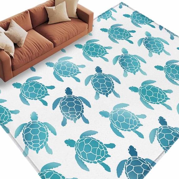 Coastal Sea Turtle Large Area Rugs for Bedroom Living Room, Soft Non Slip Carpet Bedside Rug, Nautical Turquoise Ocean Creatures Rectangular Floor Cover Kitchen Accent Rug 6'x9' for Office