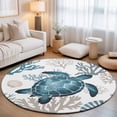 Coastal Sea Turtle Round Living Room Rugs 3.3 ft, Blue Gray Shell Coral ...