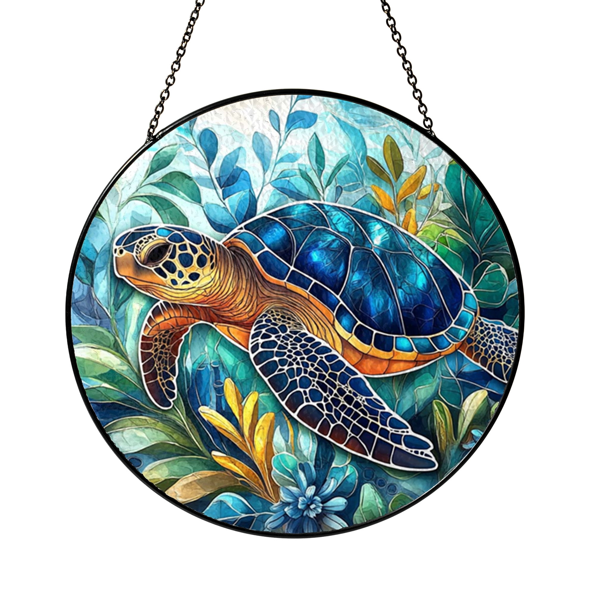Coastal Sea Turtle Round Window Hanging Art2101 - Walmart.com