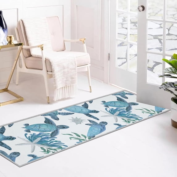 Coastal Sea Turtles Hallway Runner Rug 2x6 Beach Themed Starfish Area ...