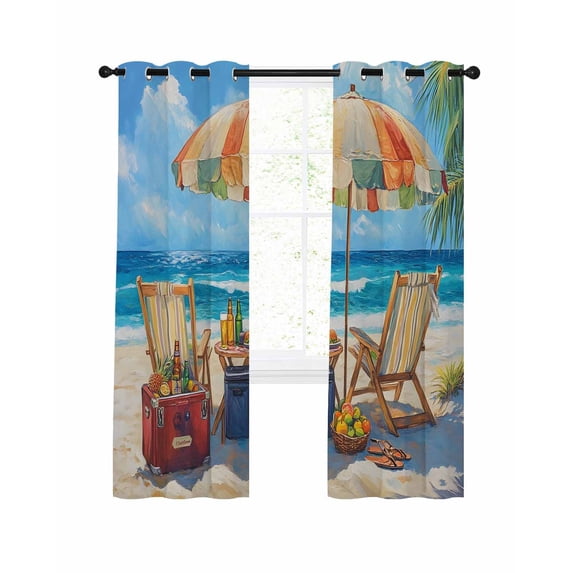 Coastal Sea Wave Blue Blackout Curtains, Light Blocking Print Window ...