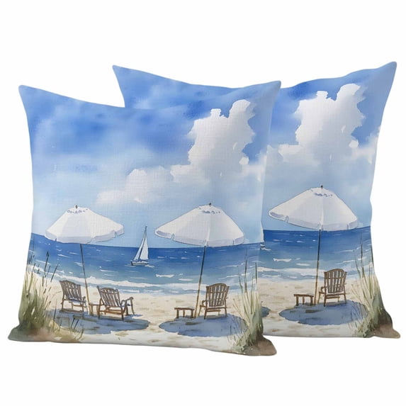 Coastal Sea Wave Blue Outdoor Waterproof Pillow Covers, Ocean Nautical Beach Oil Painting Decorative Square Throw Pillowcase Sofa Cushion Sham for Patio/Couch/Chair, 18"x18" 2 Pack