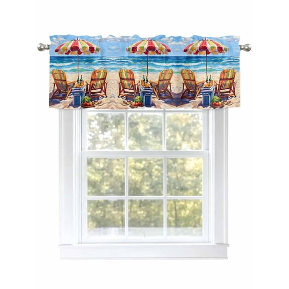Coastal Sea Wave Curtain Valances for Windows, Summer Ocean Abstract Oil Painting Beach Kitchen Valance Window Treatment, Light Filtering Block Curtains for Bathroom/Bedroom/Living Room 42'' x 12''